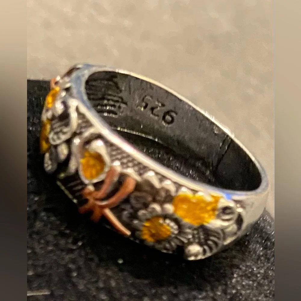 Vintage Retro Carved Colorful Ring-Size 7